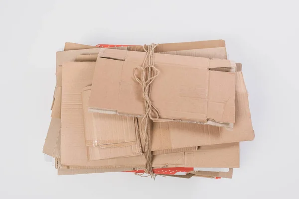 Top View Pile Folded Cardboard Boxes Isolated Grey Recycle Concept — Stock Photo, Image