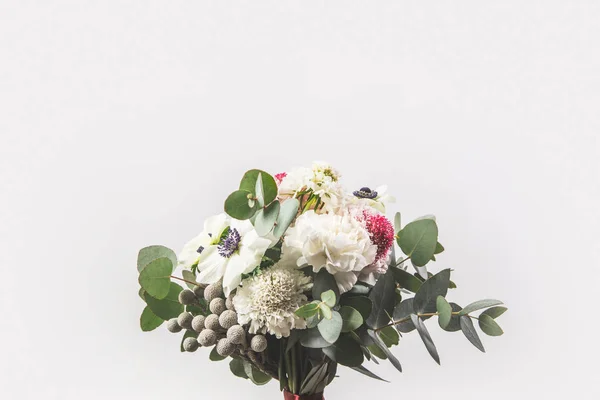 Zblízka Pohled Krásné Svatební Kytice Izolované Grey — Stock fotografie
