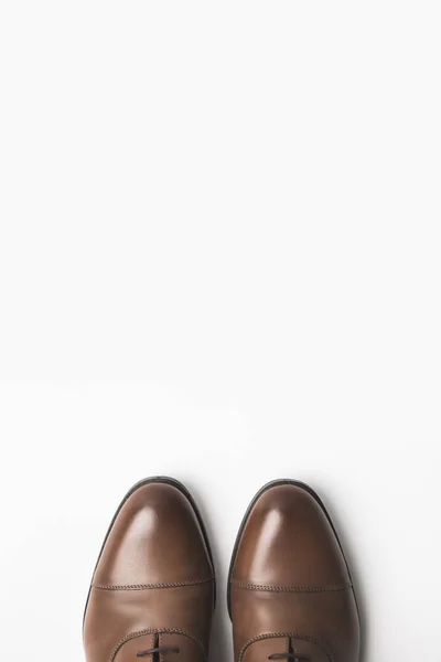 Top View Pair Grooms Shoes Isolated White — Stock Photo, Image