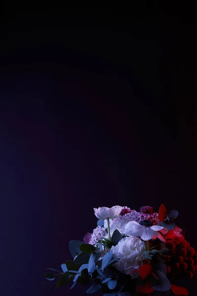 Букет Красивих Різних Квітів Темряві — стокове фото