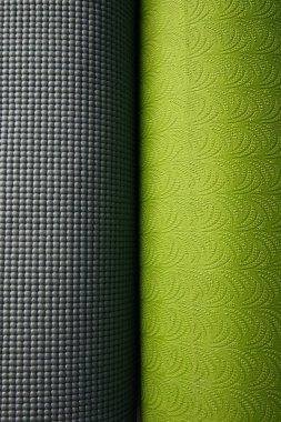 top view of two green and grey yoga mats clipart