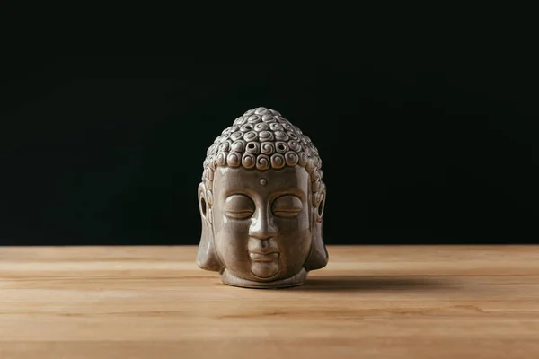 Sculpture Buddha Head Wooden Tabletop — Stock Photo, Image