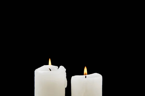 Grandes Velas Chamas Isoladas Preto — Fotografia de Stock