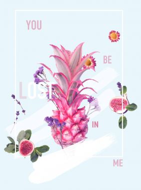 creative collage with pineapple, figs and various flowers with sign YOU BE LOST IN ME clipart