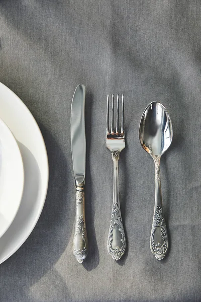 Top View Utensil Grey Tablecloth — Free Stock Photo