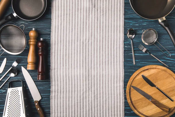 Top View Utensil Cooking Wooden Table Kitchen — Stock Photo, Image