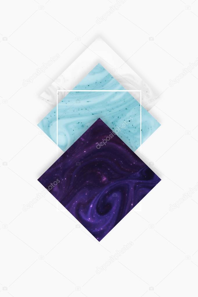 create design with white, blue and dark purple rhombus, isolated on white