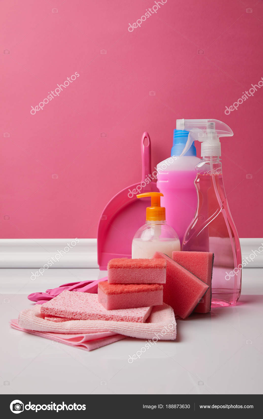 Domestic Supplies Spring Cleaning Pink Stock Photo by ©AntonMatyukha  188873630