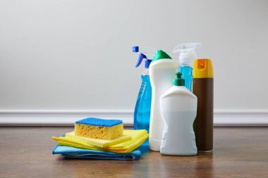 domestic supplies for spring cleaning on floor clipart