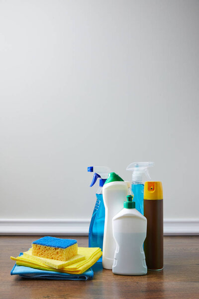 bottles with antiseptic liquids for spring cleaning
