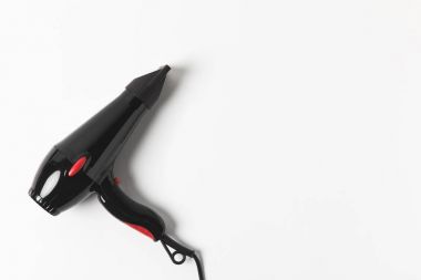 top view of black hair dryer, on white background clipart