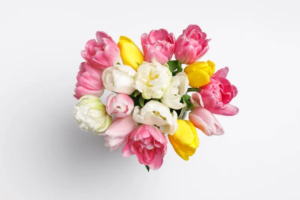 Inschrijving Lente Tulp Bloemen Geïsoleerd Wit — Stockfoto