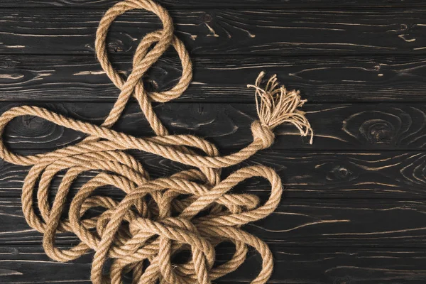 Top View Brown Nautical Rope Dark Wooden Surface — Stock Photo, Image