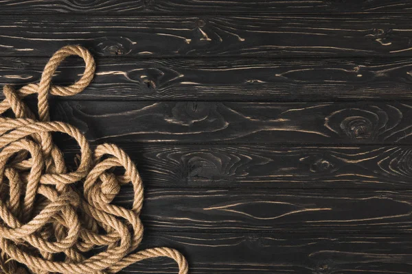 Top View Brown Nautical Rope Dark Wooden Planks — Stock Photo, Image