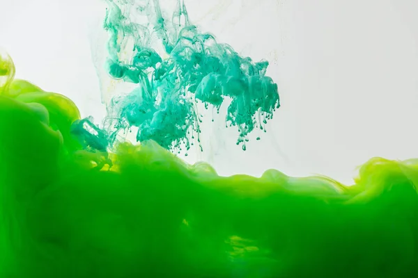 Close View Mixing Green Bright Turquoise Paints Splashes Water Isolated — Free Stock Photo