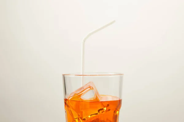 Close View Glass Refreshing Cocktail Straw Isolated Grey — Stock Photo, Image