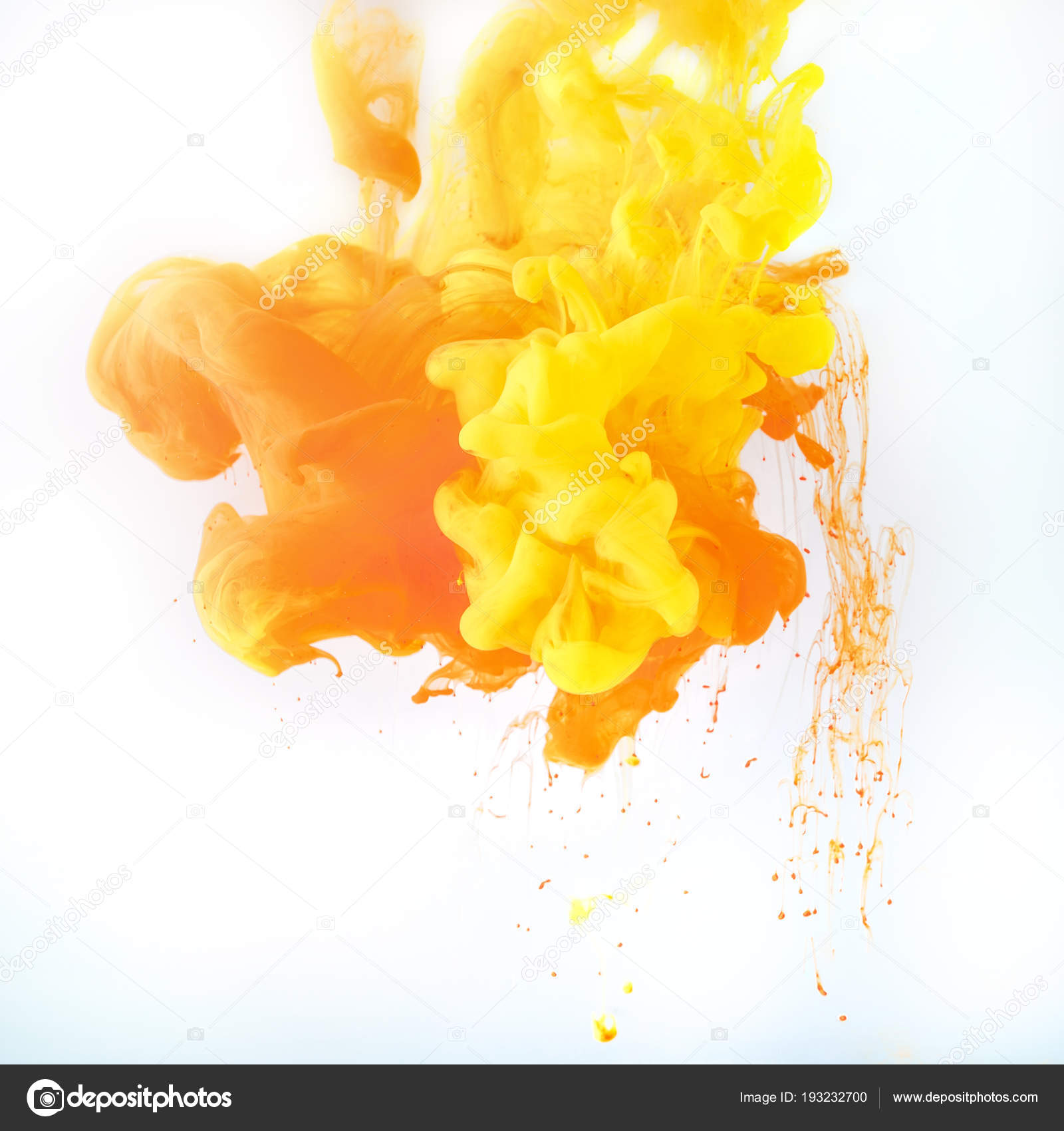 Texture Yellow Orange Paint Splashes Isolated White Stock Photo by