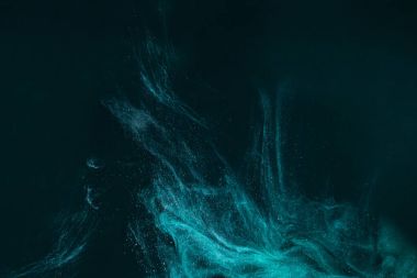 abstract artistic background with turquoise paint flowing on black  clipart