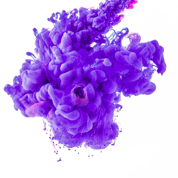 Abstract Design Flowing Purple Paint Water Isolated White — Stock Photo, Image