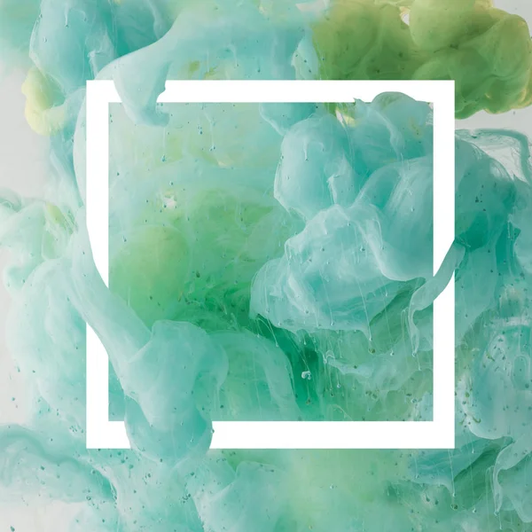 Creatief Design Met Vloeiende Turquoise Verf Witte Vierkante Frame — Stockfoto