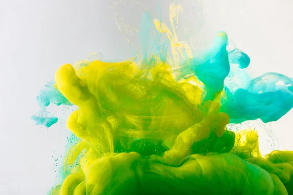 Design Flowing Turquoise Yellow Green Paint Water Isolated Grey — Stock Photo, Image