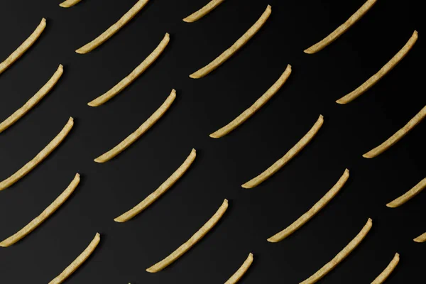 Вид Сверху Узор Картошки Фри Изолированный Черном — Бесплатное стоковое фото