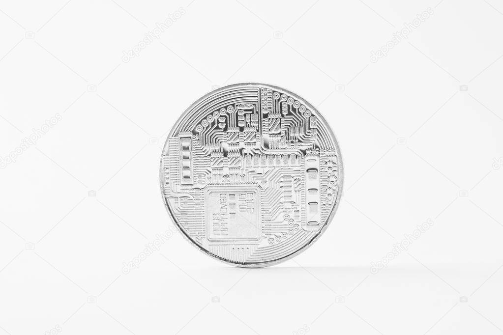 close-up shot of bitcoin isolated on white