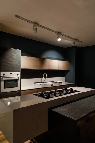 Interior Cozinha Moderna Com Fogão Balcão — Fotografia de Stock