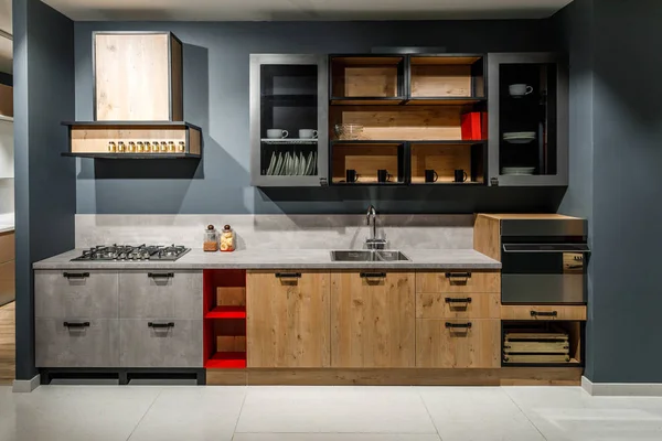 Interior Cocina Moderna Con Diseño Elegante — Foto de Stock