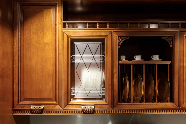 Interior Cozinha Renovado Com Detalhes Madeira Elegantes — Fotografia de Stock