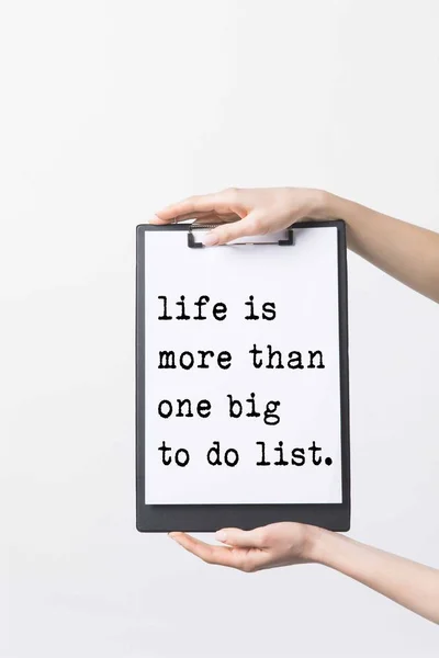 Partial View Woman Holding Clipboard Life More One Big List — Stock Photo, Image