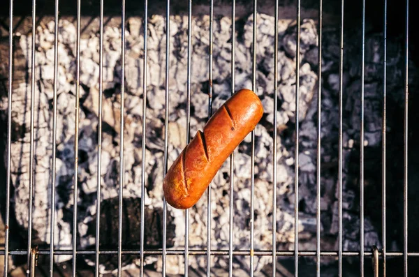 Top view of sausage grilled for outdoors barbecue