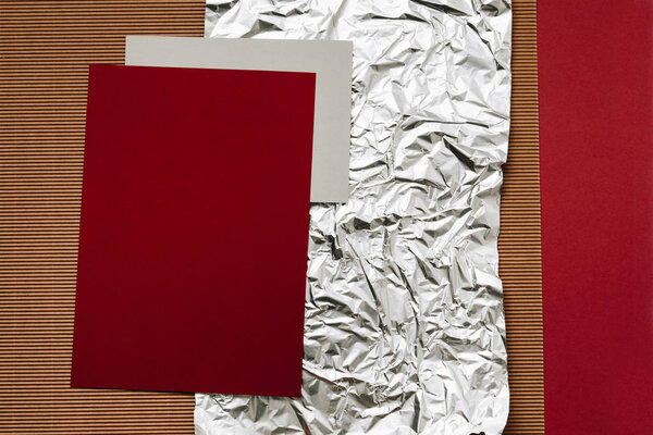 close-up view of various detailed paper, foil and cardboard textures