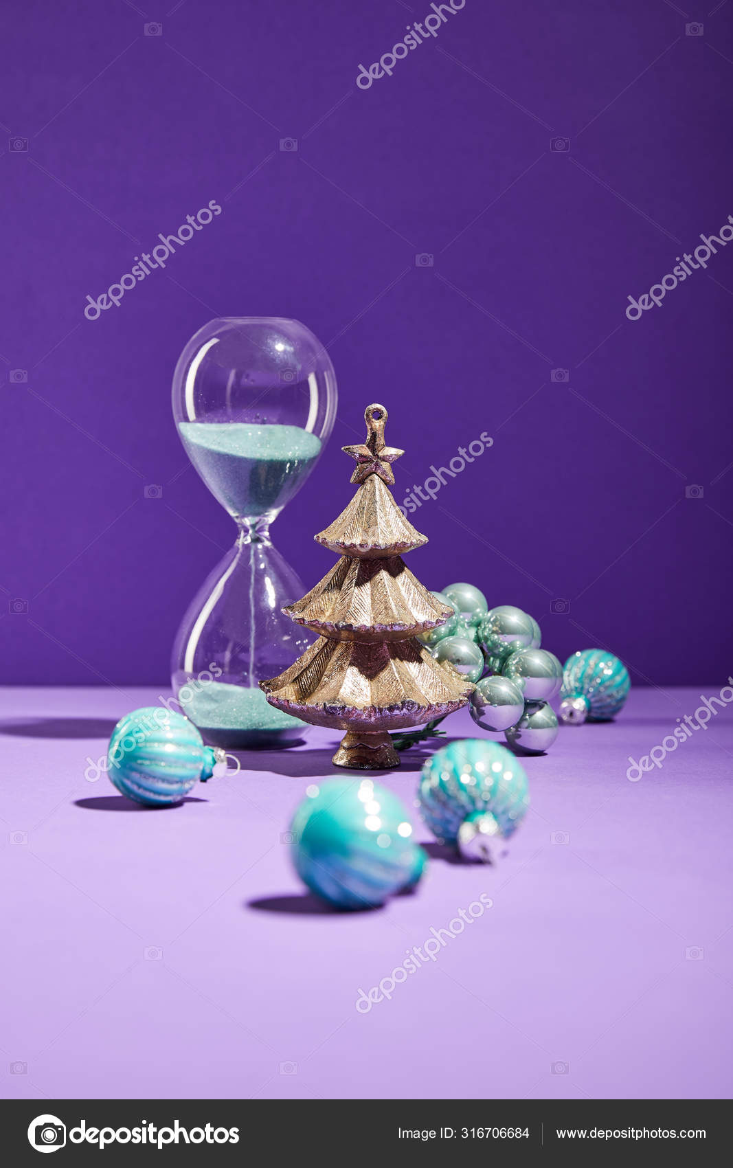 Selective Focus Decorative Christmas Blue Baubles Hourglass Purple