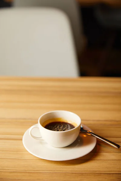 Selective Focus Cup Coffee Spoon Cafe — Stock Photo, Image