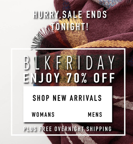 верхний вид бордового шерстяного шарфа в клетку на белом фоне с черной пятницей иллюстрации
