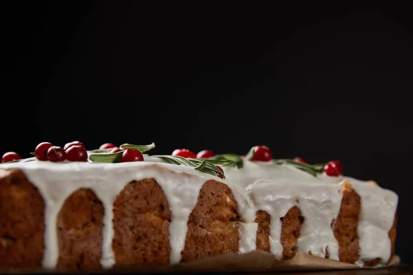 Gâteau Noël Traditionnel Avec Canneberge Isolé Sur Noir — Photo