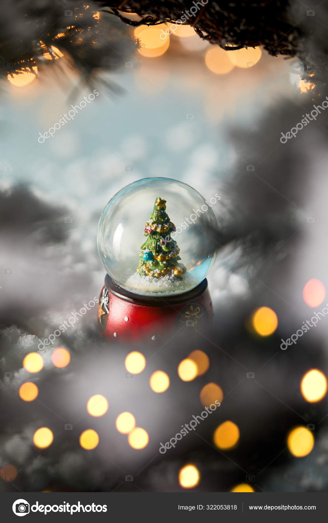 Little Snowball Christmas Tree Standing Blue Spruce Branches Snow