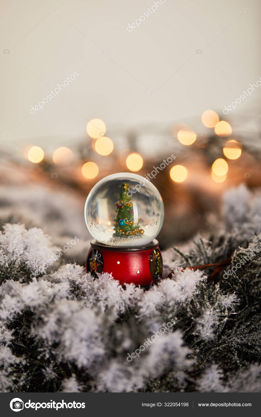 Decorative Snowball Christmas Tree Standing Spruce Branches Snow