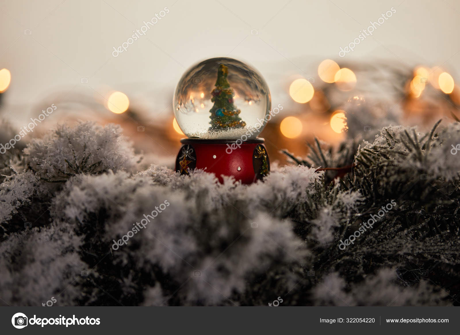 Decorative Snowball Christmas Tree Standing Spruce Branches Snow Lights