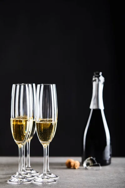 Glasses Bottle Sparkling Wine Black — Stock Photo, Image