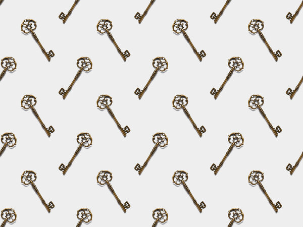 seamless pattern with vintage keys on white background