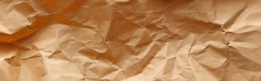 top view of empty crumpled craft paper texture, panoramic shot clipart