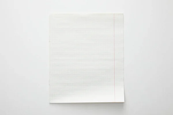 Vue Dessus Feuille Papier Vide Sur Fond Blanc — Photo