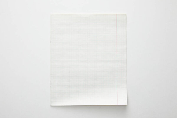 top view of empty paper sheet on white background