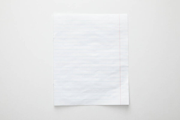 top view of empty paper on white background