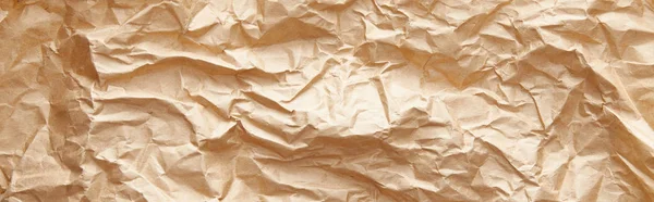 Top View Empty Crumpled Craft Paper Texture Panoramic Shot — Stock Photo, Image