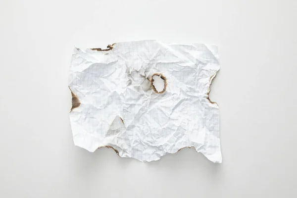 Top View Empty Crumpled Burnt Vintage Paper White Background — Stock Photo, Image