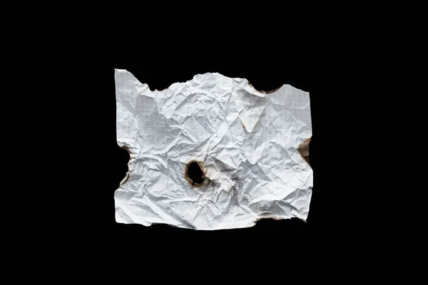 Top View Empty White Crumpled Burnt Vintage Paper Isolated Black — Stock Photo, Image