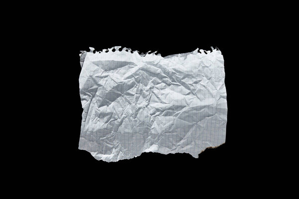 top view of empty white crumpled paper isolated on black